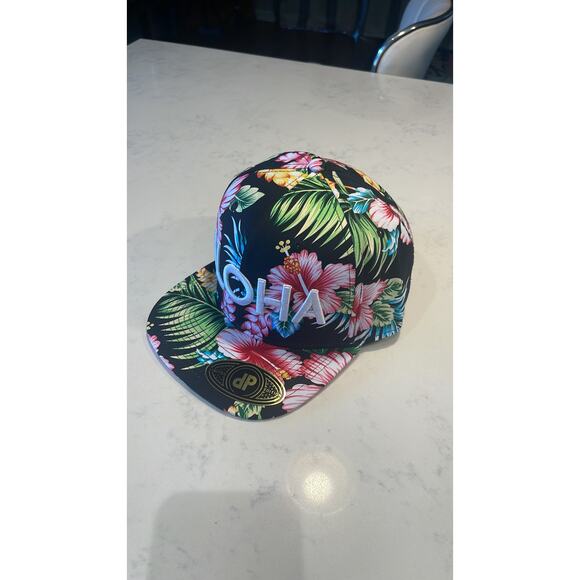 ANXD Aloha Embroidered Tropical Pink Green Hawaiian Hat Cap Flat Brim Snapback - Picture 5 of 7